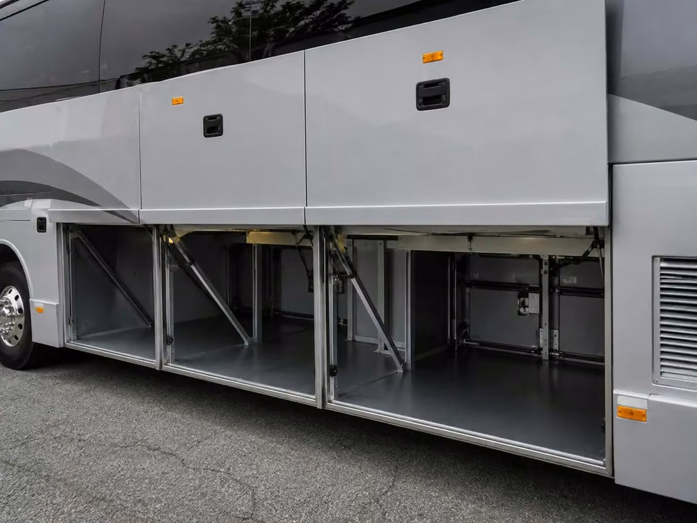 aiken 56 passenger charter bus luggage bays