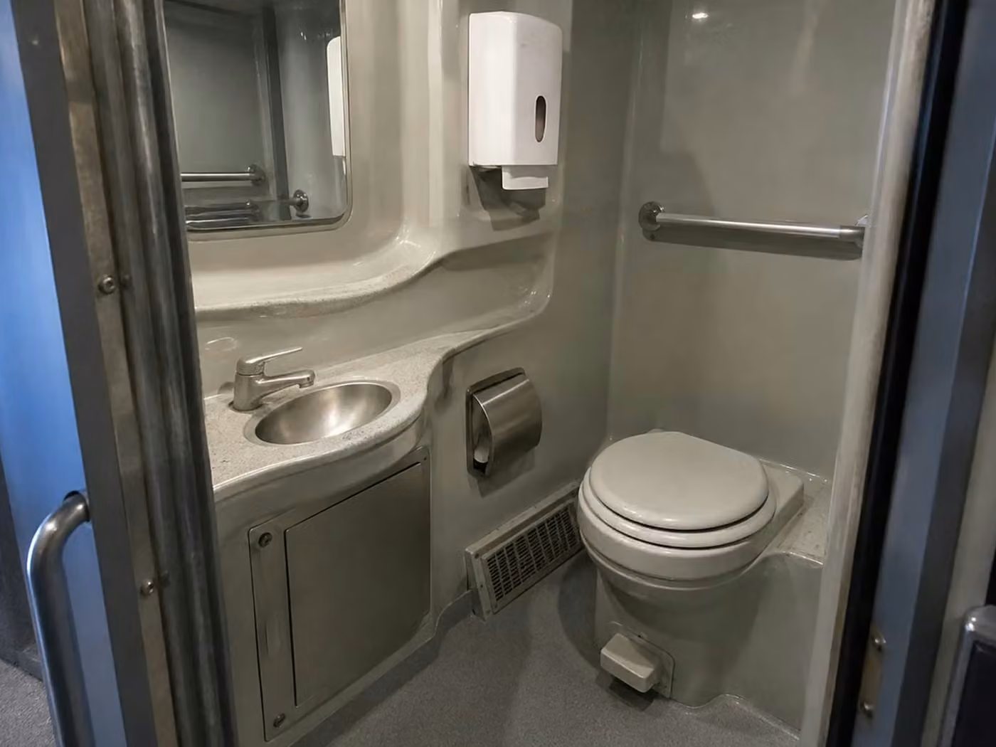 aiken 56 passenger charter bus onboard restroom
